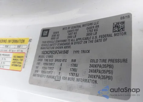 2015 Chevrolet Silverado 1500 Wt from USA, damaged, VIN 1GCNCPEC9FZ441848